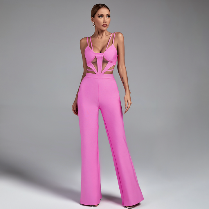 "Pini" Pink Strappy Cutout Bandage Jumpsuit