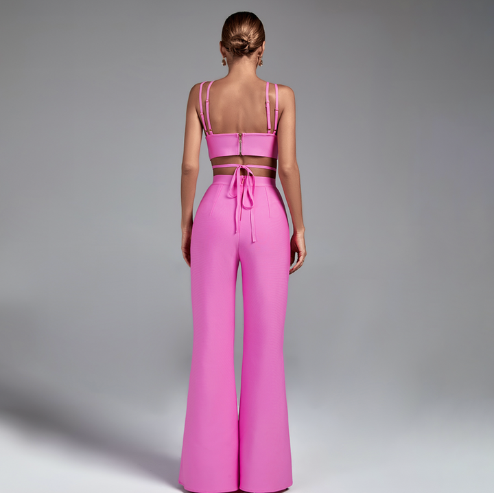 "Pini" Pink Strappy Cutout Bandage Jumpsuit