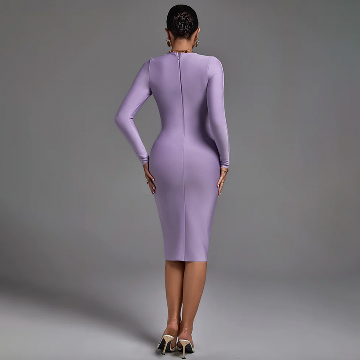 "Aloe" Body Hugging Long Sleeve Purple Bandage Dress