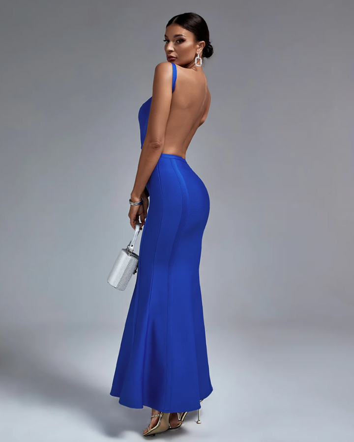 "Carmella" Blue Mermaid Backless Maxi Bandage Dress