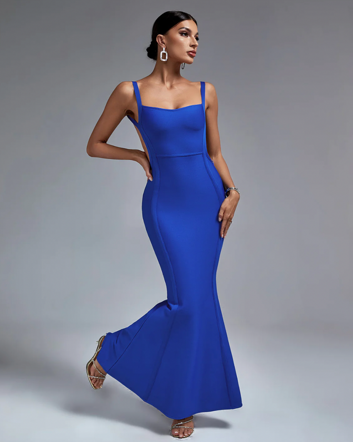"Carmella" Blue Mermaid Backless Maxi Bandage Dress