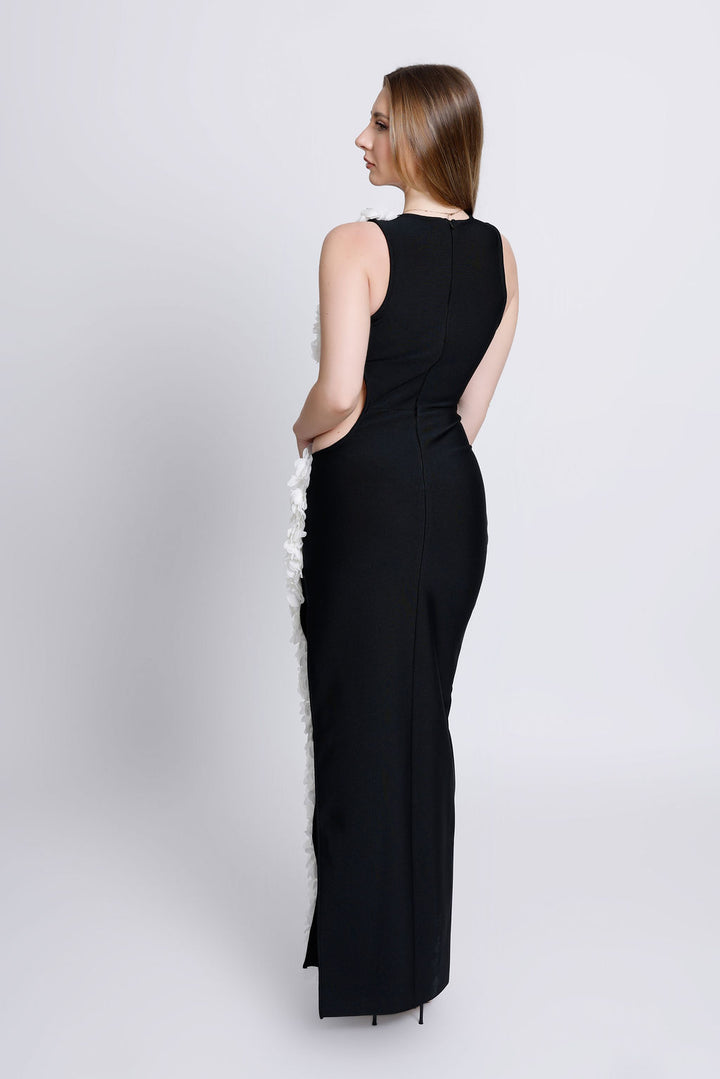 "Elenora"Black Sleeveless Hollow Out Flowers Slit Bandage Maxi Dress