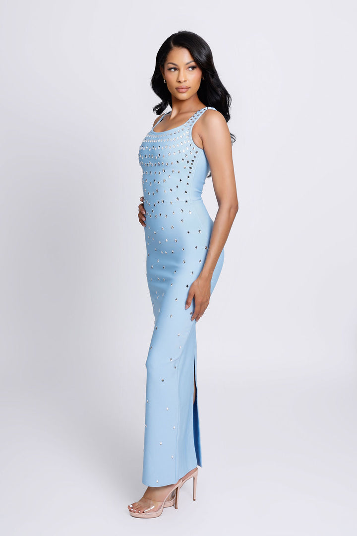 "Ziva" Stone Embellished Black Bandage Dress