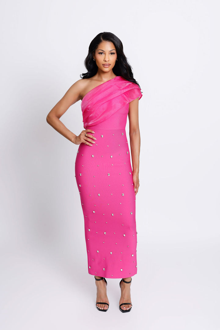 "Diliana" One Shoulder Embellished Bandage Dress