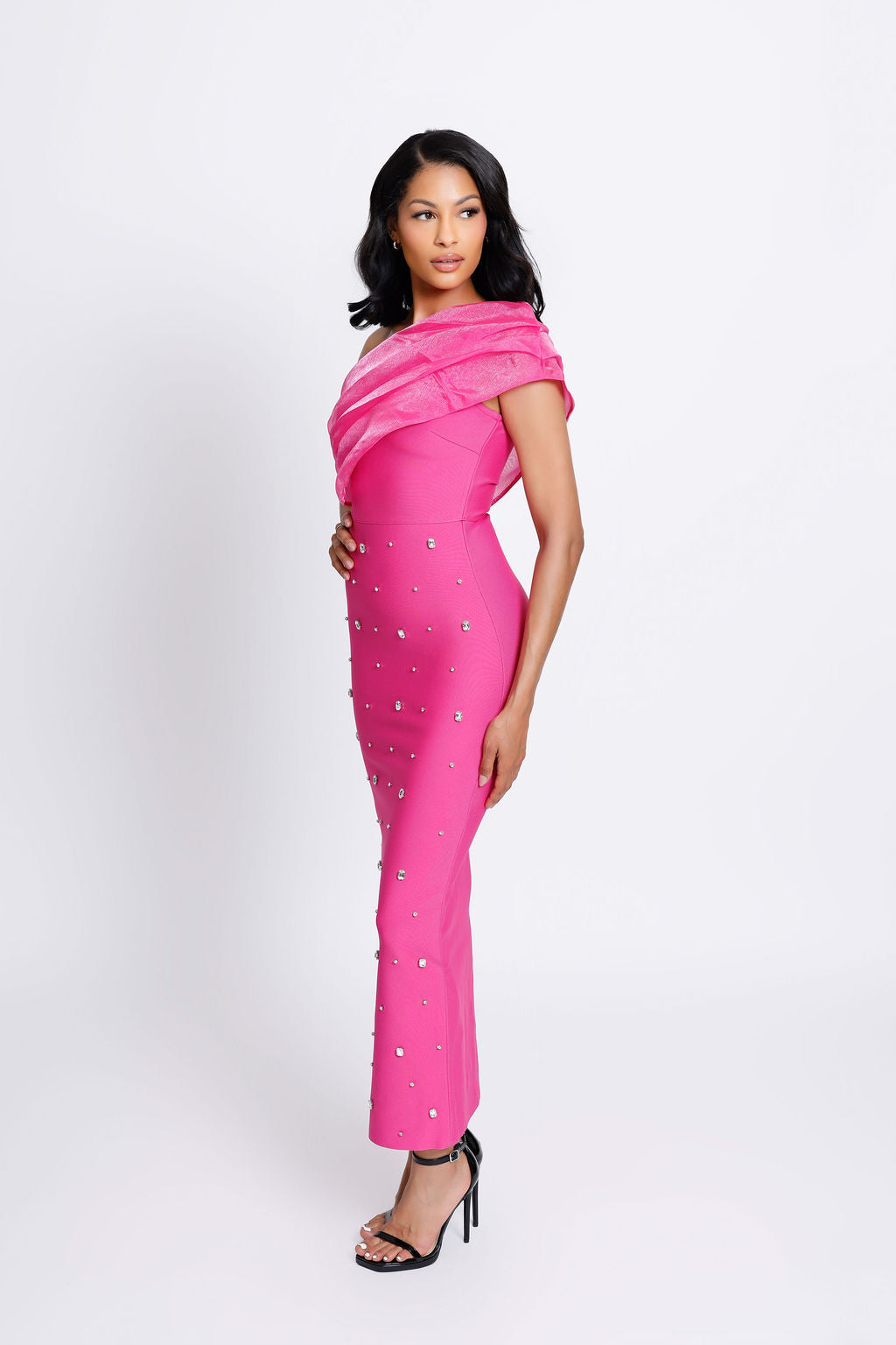"Diliana" One Shoulder Embellished Bandage Dress