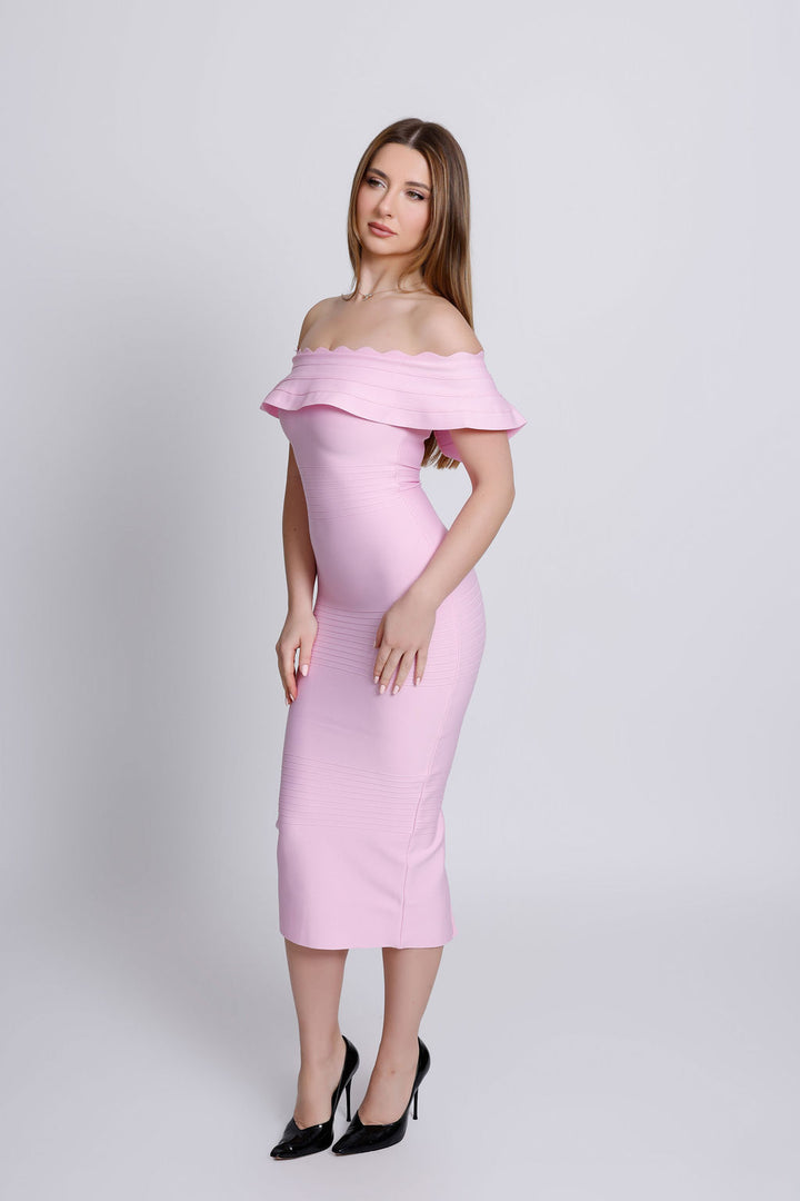 "Amanda" Off the Shoulder Pink Bandage Dress