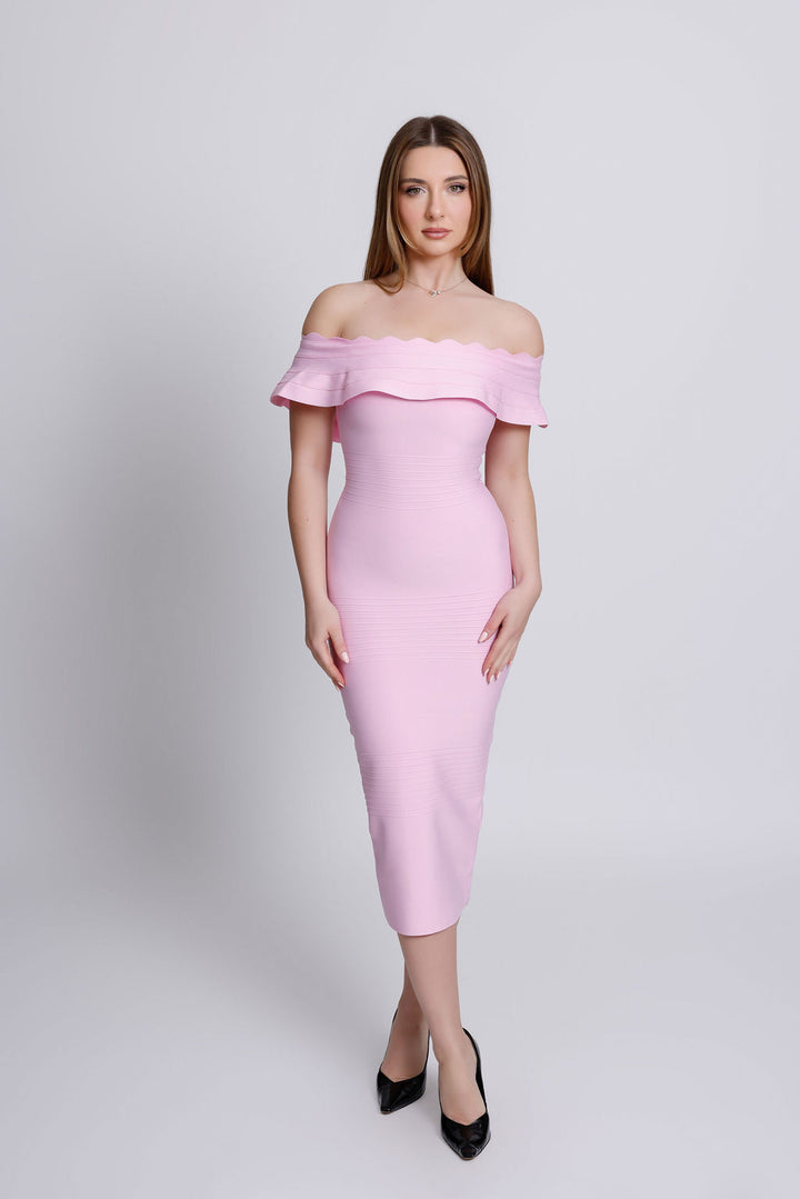 "Amanda" Off the Shoulder Pink Bandage Dress