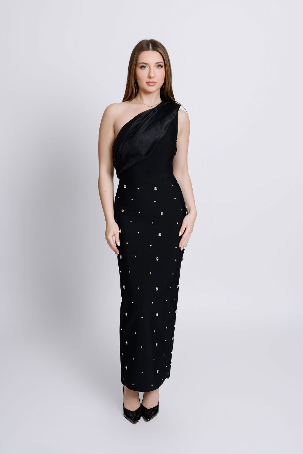 "Diliana" One Shoulder Embellished Bandage Dress
