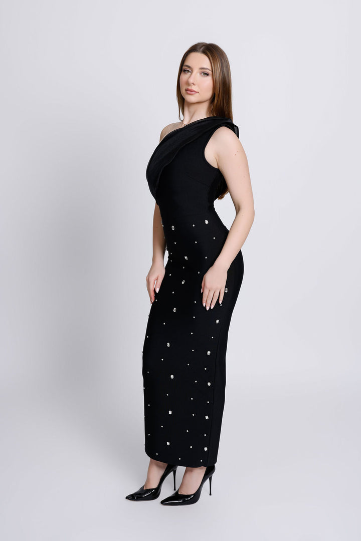 "Diliana" One Shoulder Embellished Bandage Dress