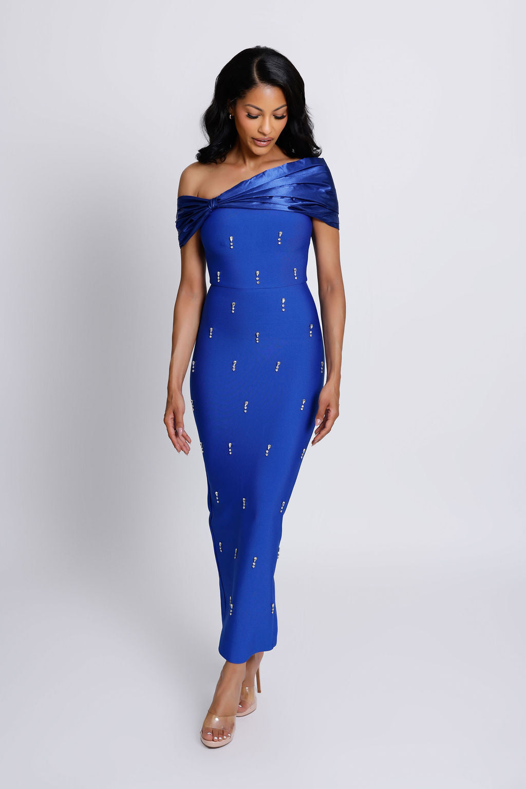 "Florence" Off the Shoulder Crystal Embellished Bandage Maxi Dress