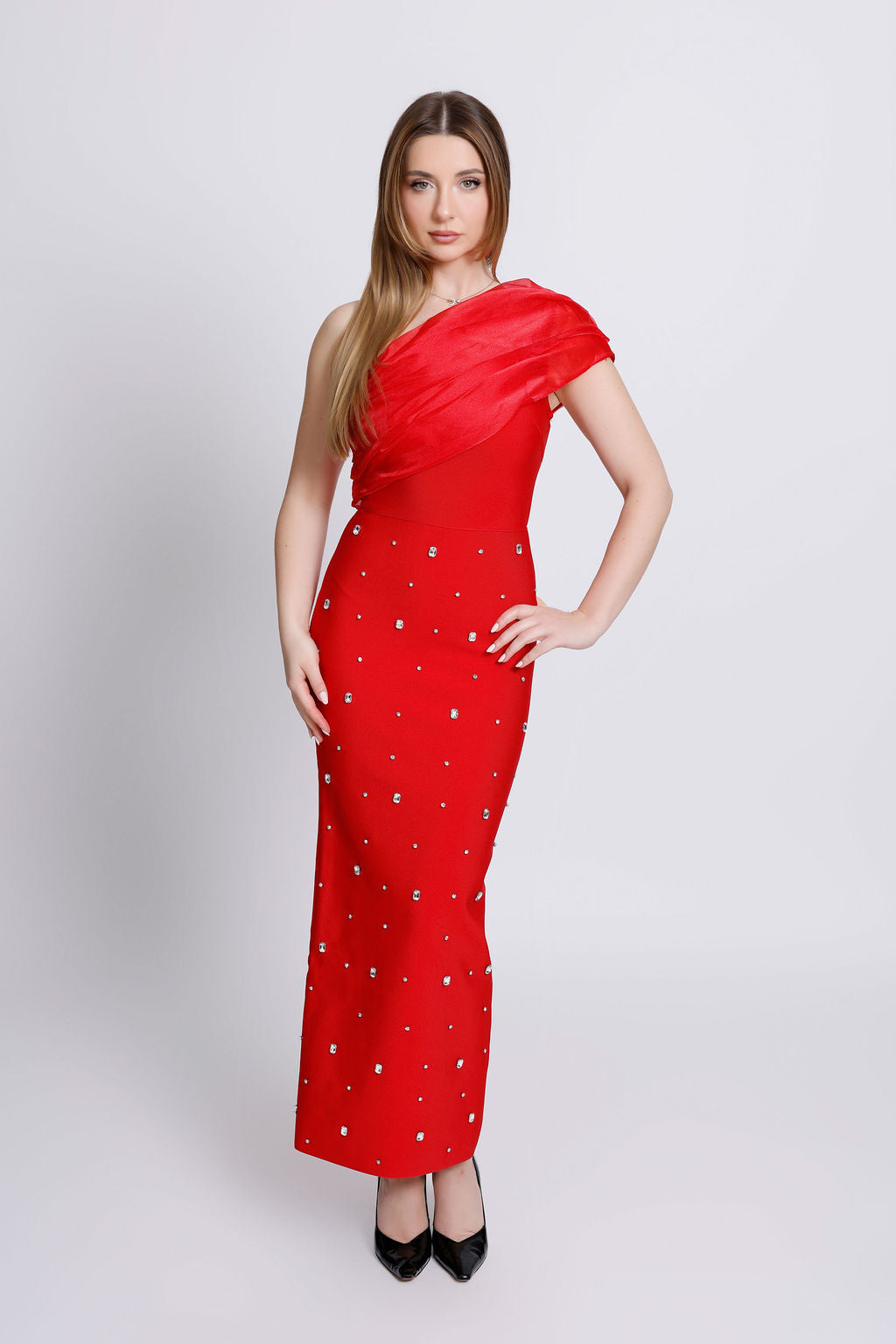 "Diliana" One Shoulder Embellished Bandage Dress