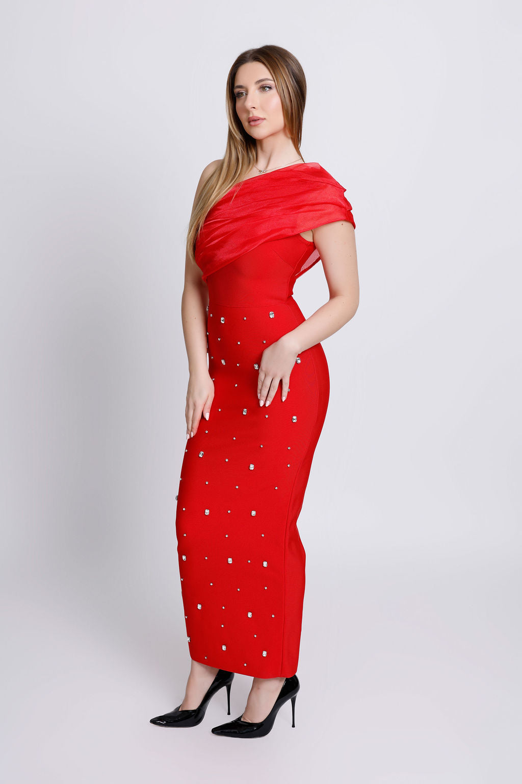 "Diliana" One Shoulder Embellished Bandage Dress