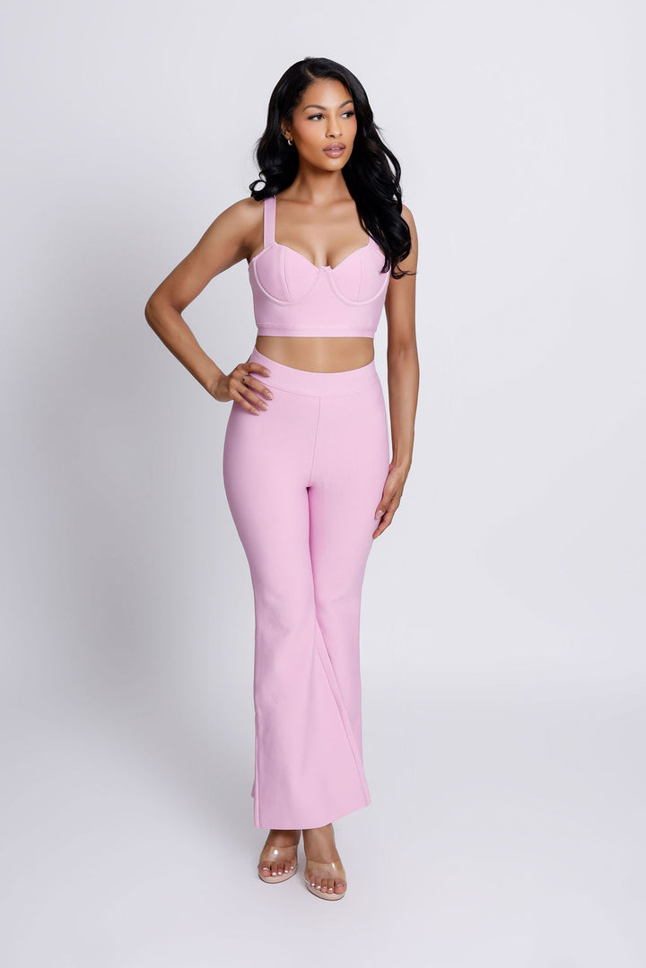 "Louisa" Pink Bralette Two Piece Bandage Pants Set