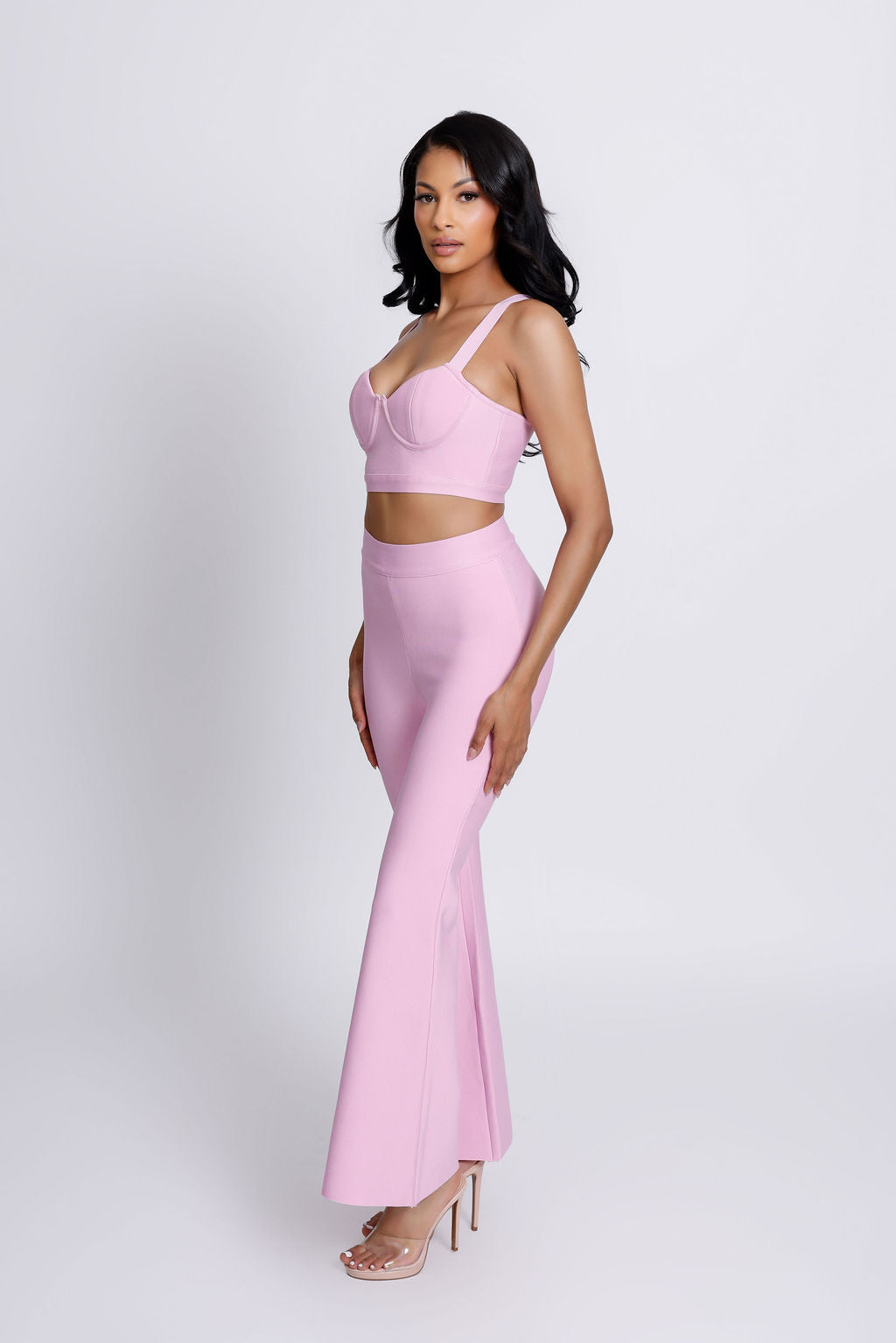 "Louisa" Pink Bralette Two Piece Bandage Pants Set