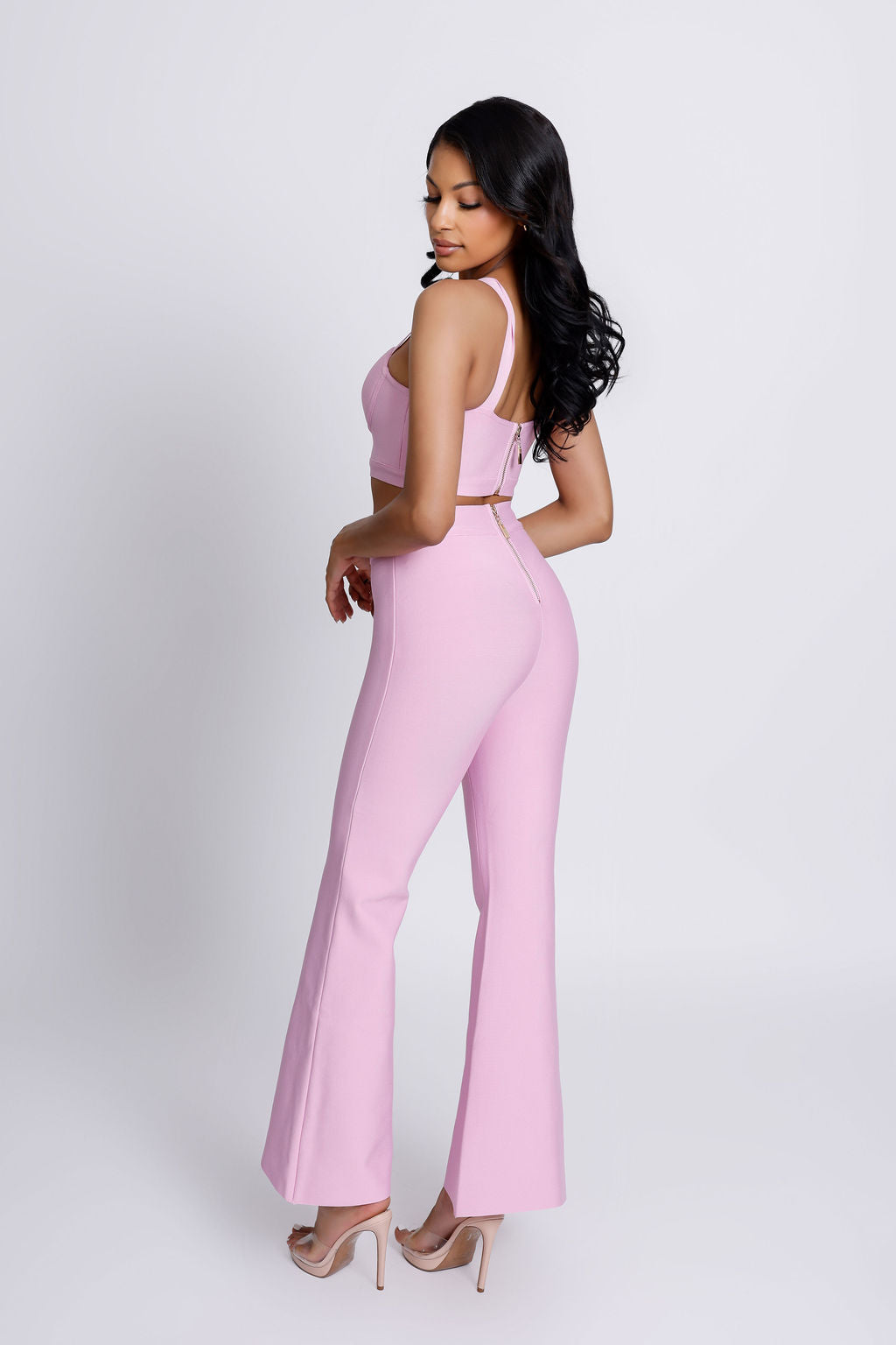 "Louisa" Pink Bralette Two Piece Bandage Pants Set