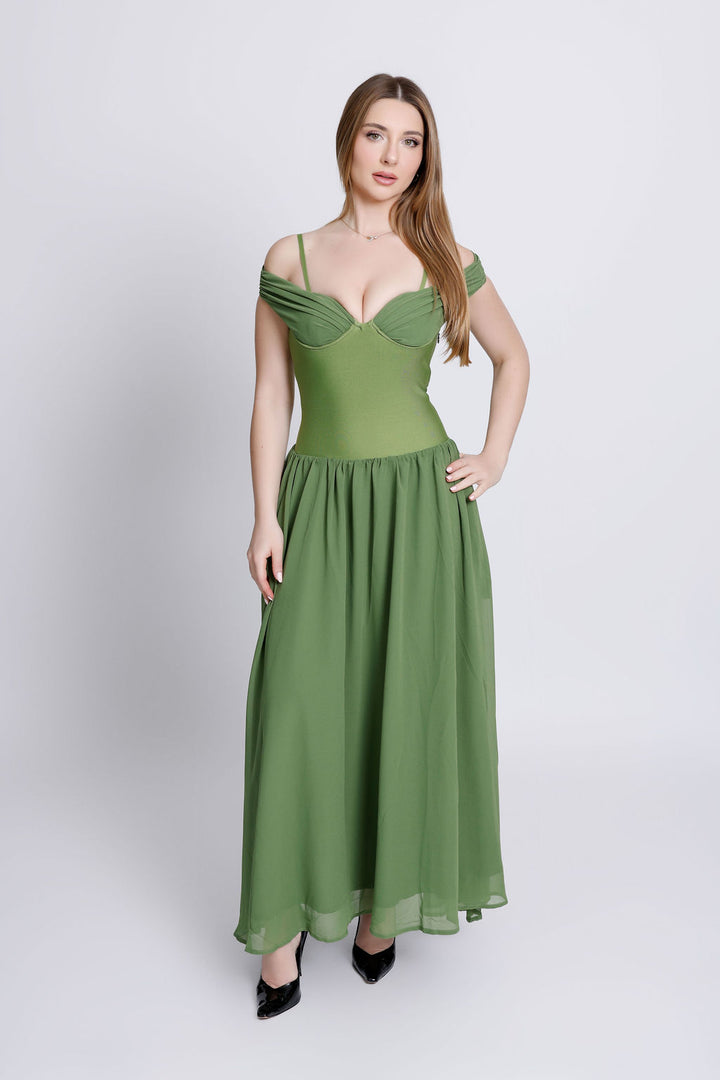 "Luna" Green Bralette Detailed Sheer Bandage Dress