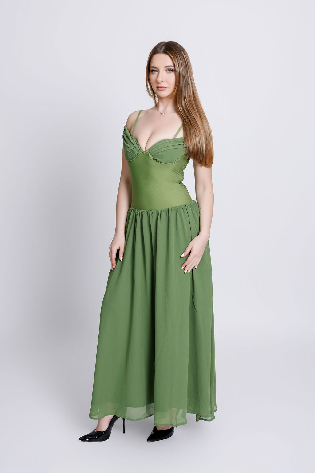 "Luna" Green Bralette Detailed Sheer Bandage Dress