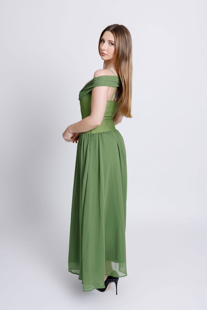 "Luna" Green Bralette Detailed Sheer Bandage Dress