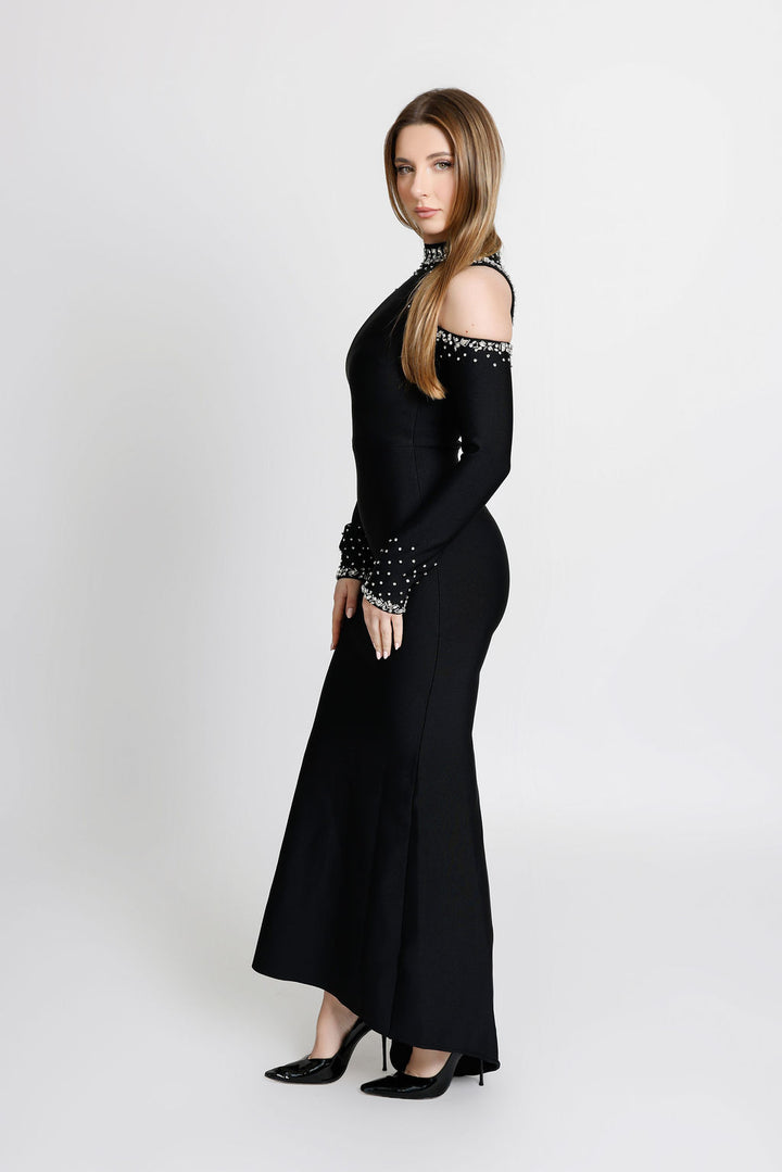 "Giada" Embellished Arm Cut Out Long Sleeve Bandage Dress