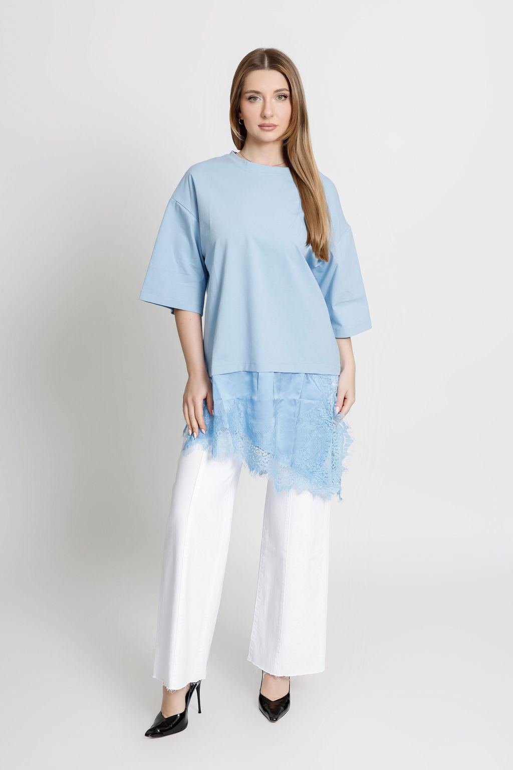 Oversized T-Shirt with Lace Bottom