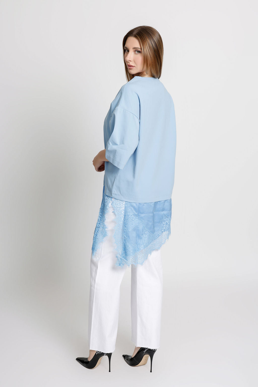 Oversized T-Shirt with Lace Bottom