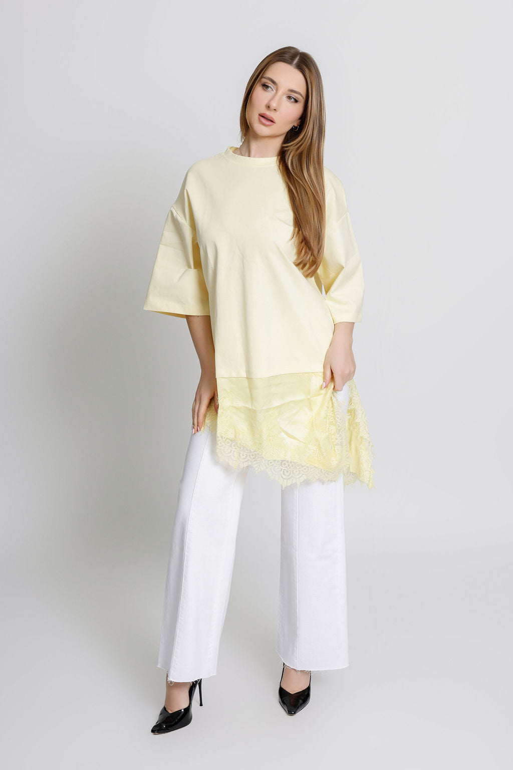 Oversized T-Shirt with Lace Bottom