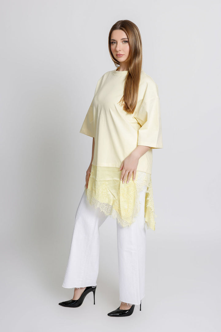 Oversized T-Shirt with Lace Bottom