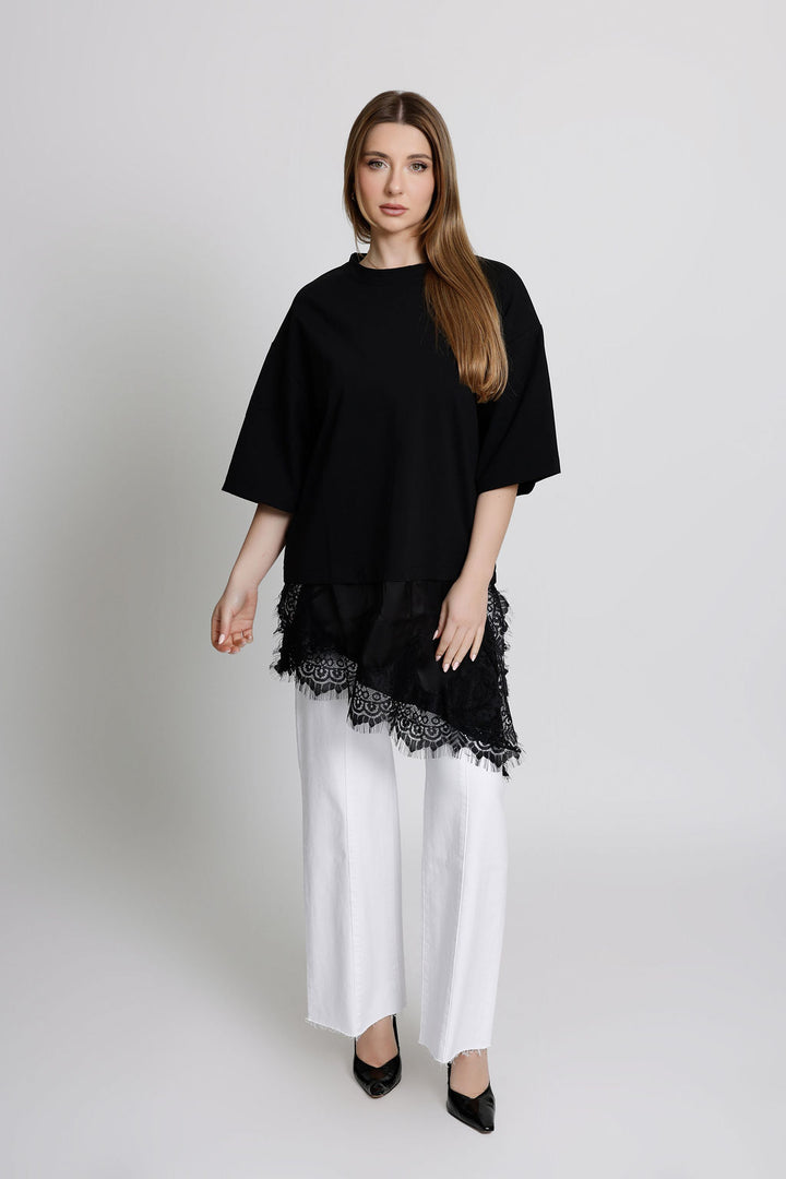 Oversized T-Shirt with Lace Bottom