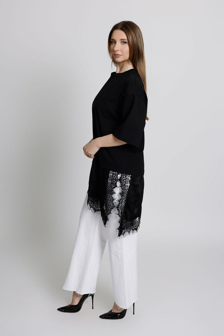Oversized T-Shirt with Lace Bottom