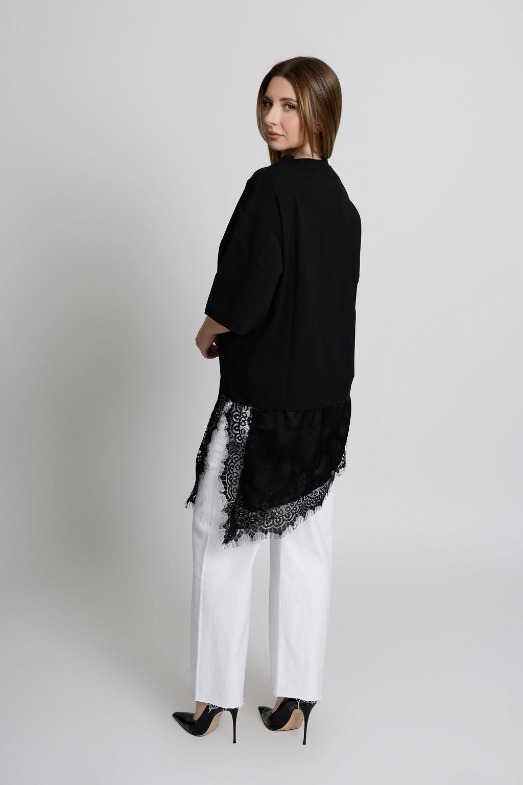 Oversized T-Shirt with Lace Bottom