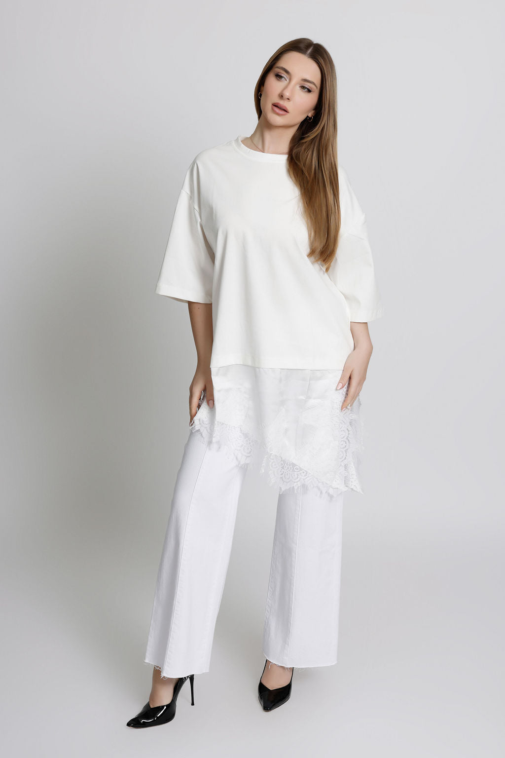 Oversized T-Shirt with Lace Bottom