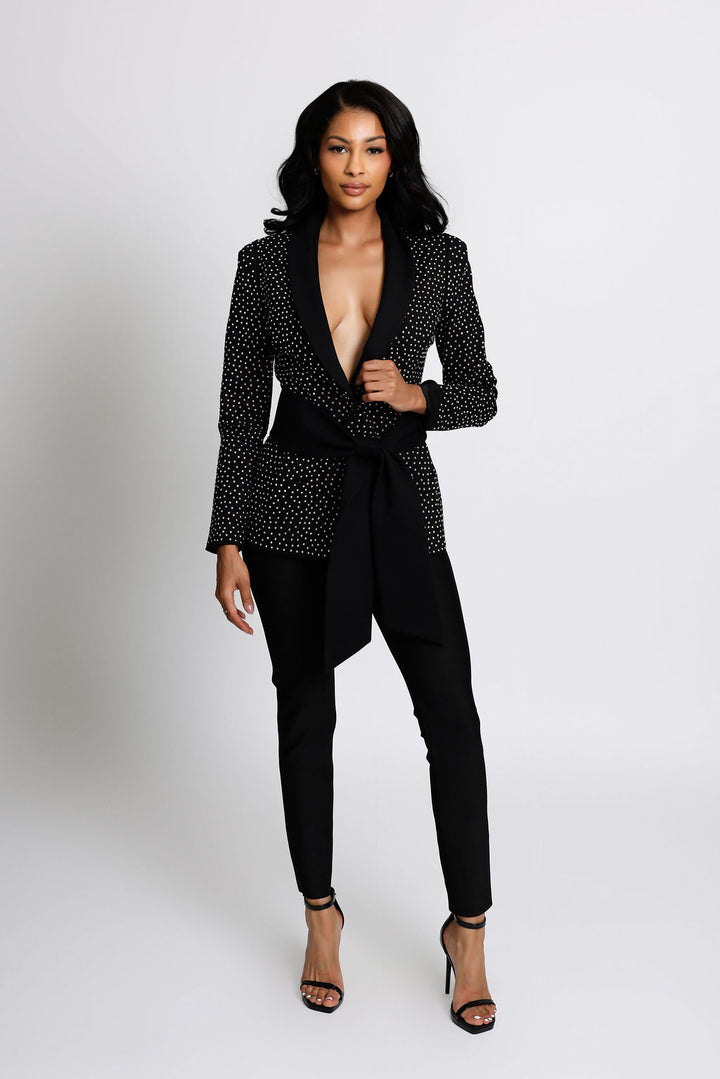 "Livia" Multicolor Crystal Embellished Black Blazer