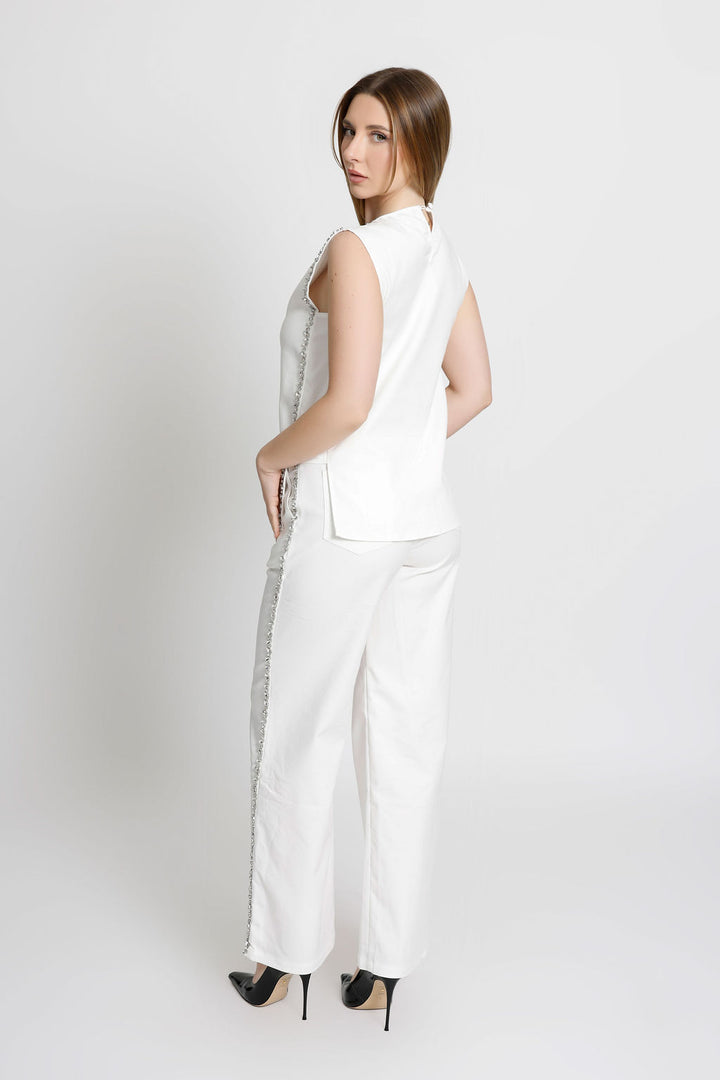 Crystal Embellished Two Piece Pants Set