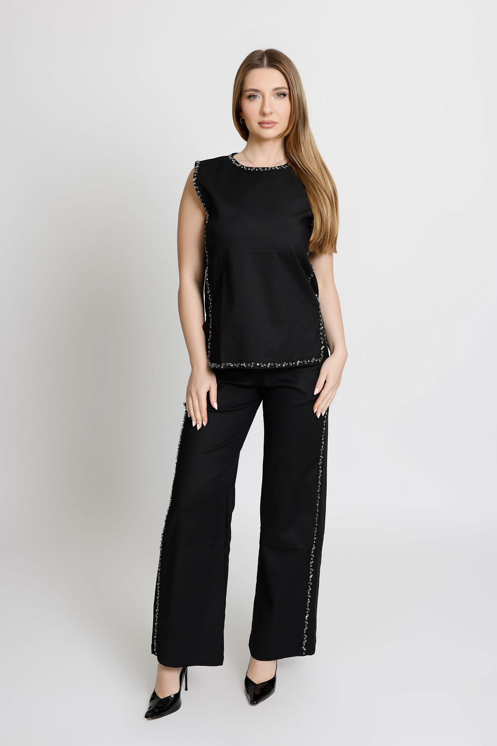 Crystal Embellished Two Piece Pants Set