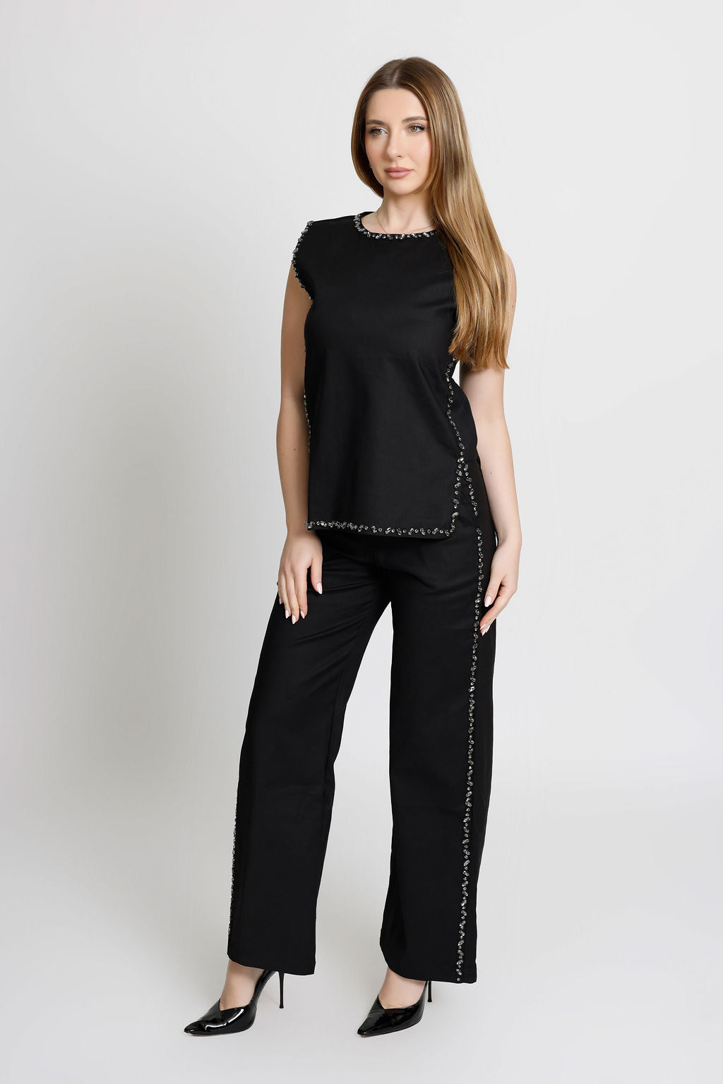 Crystal Embellished Two Piece Pants Set