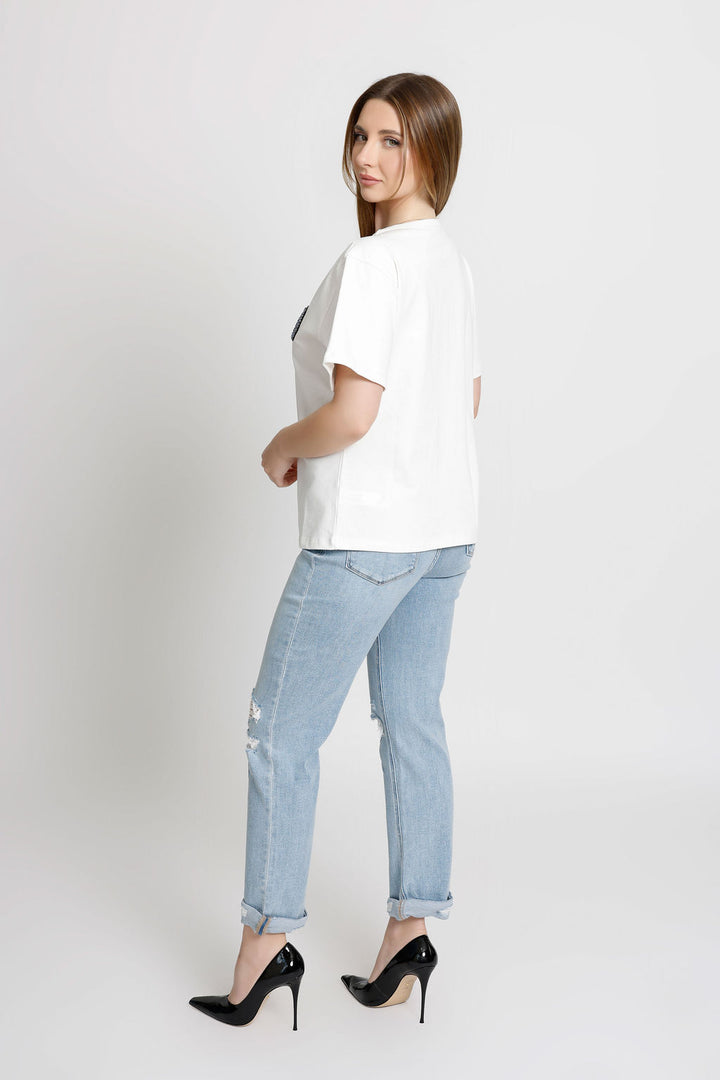 Multi Color Crystal Embellished Love T-Shirt