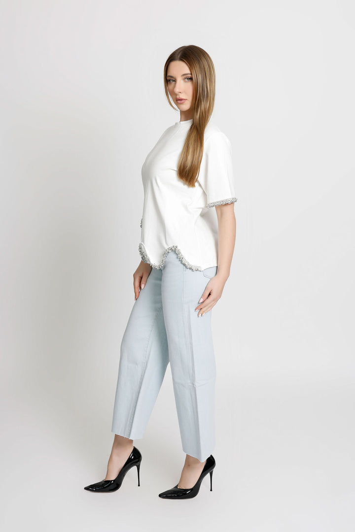 Rhinestone Detailed White Tee