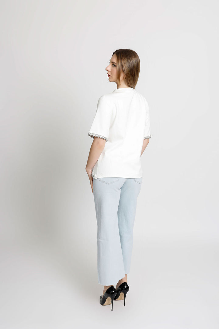 Rhinestone Detailed White Tee
