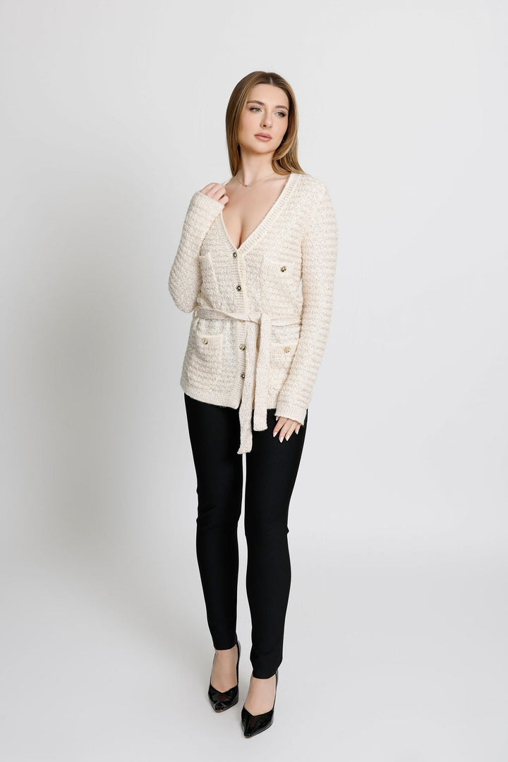 Sequin Gold Buttoned Long Sleeve Cardigan  Top