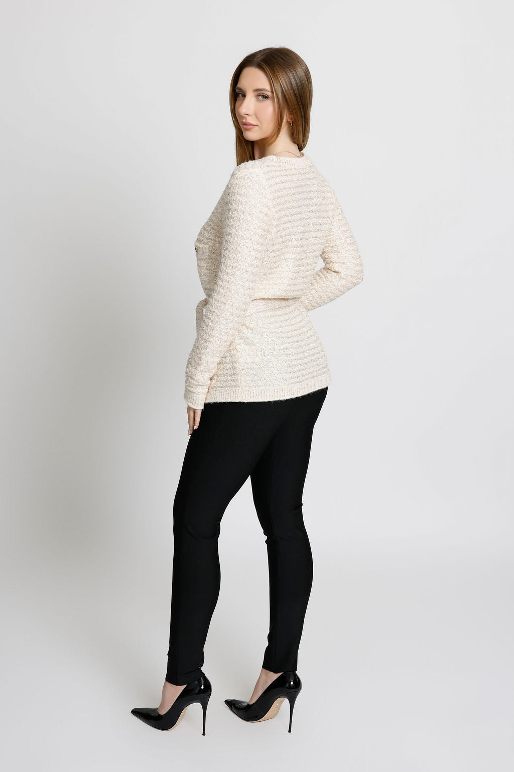 Sequin Gold Buttoned Long Sleeve Cardigan  Top