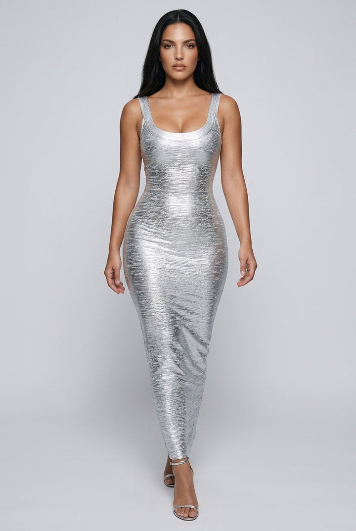 “Doll” Metallic Body Hugging Bandage Dress