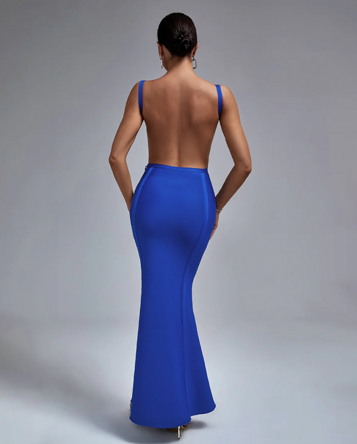 "Carmella" Blue Mermaid Backless Maxi Bandage Dress