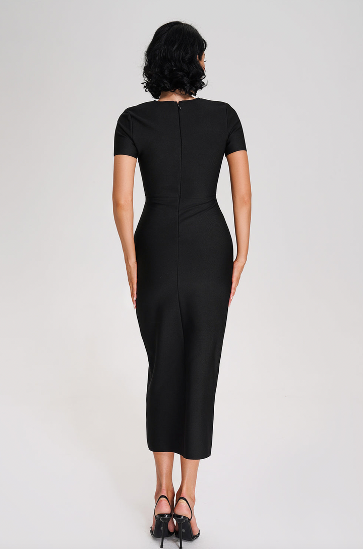 "Olga"  Gold Wired Cut Out Black Bandage Dress