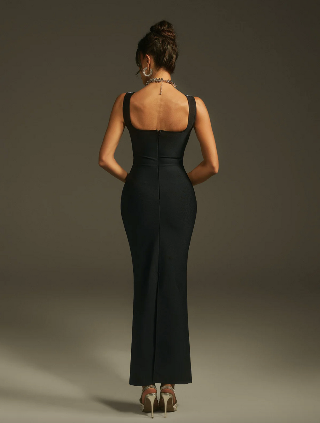 "Ziva" Stone Embellished Black Bandage Dress