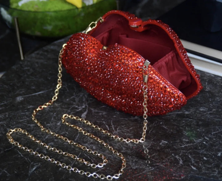 Sparkling Red Lips Crystal Clutch Purse