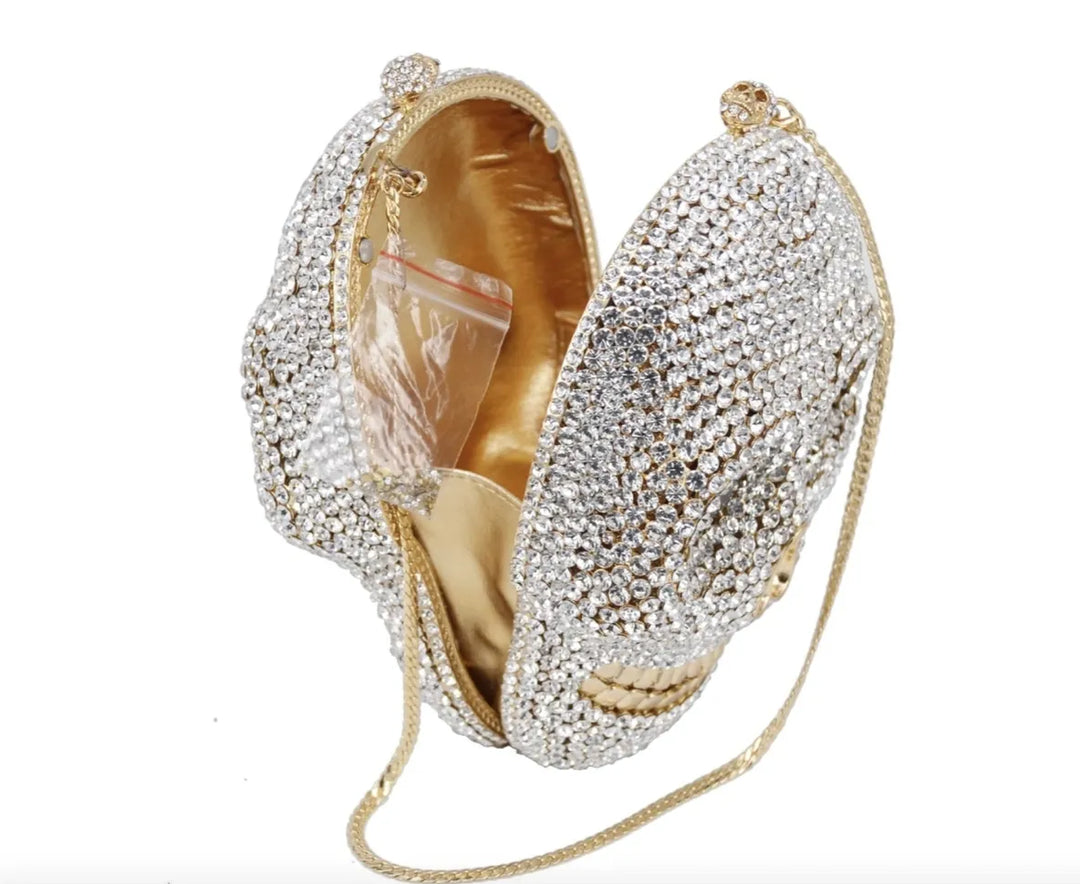 Skull Shaped Sparkling Crystal Clutch Purse